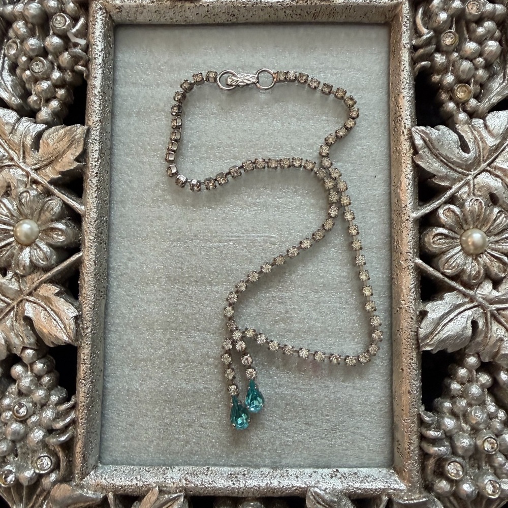 Vintage Unique Necklace with Teal Tear Drop Accents